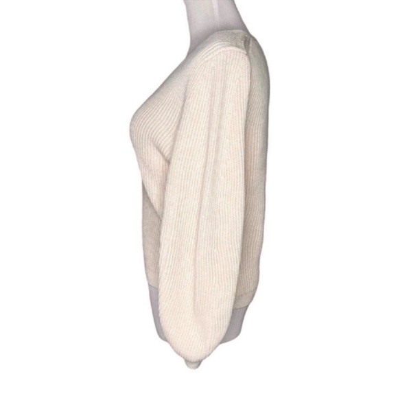 Brochu Walker Anneka Ruched Sleeve Sweater Size Small Cream V-Neck Neutral - Picture 2 of 6